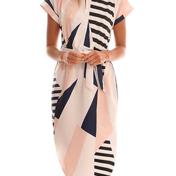 Geometric Print V-Neck Long Dress - Picture 3 of 4